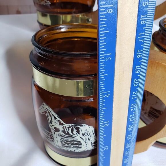 Vintage Siesta Ware Brown Glass Horse Mugs Set 4 Western Wood Handle Beer Steins - Picture 8 of 8